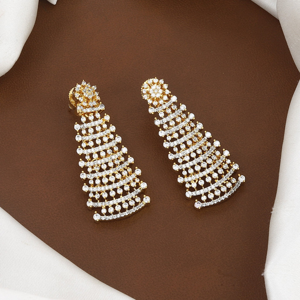 Elegant Gold-Polished American Diamond Necklace Set with Earrings