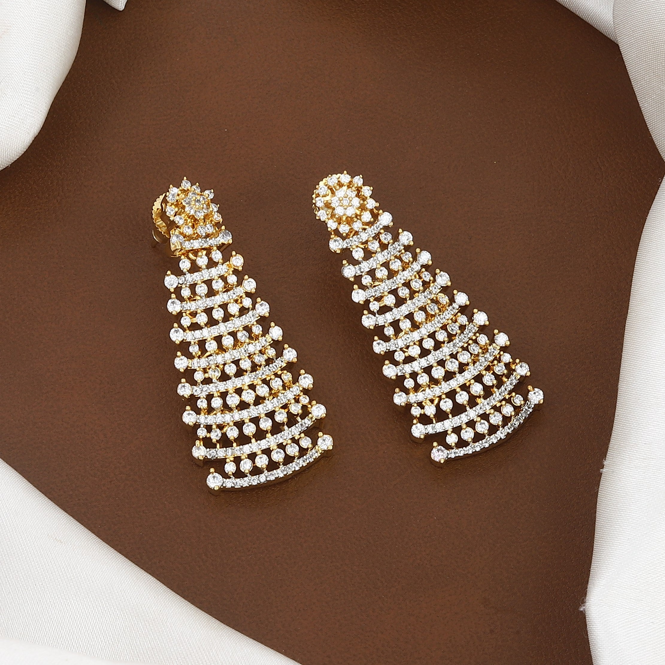 Elegant Gold-Polished American Diamond Necklace Set with Earrings