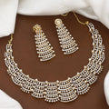 Elegant Gold-Polished American Diamond Necklace Set with Earrings