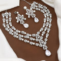 Designer Silver-Tone Pearl & Cubic Zirconia Bridal Necklace Set