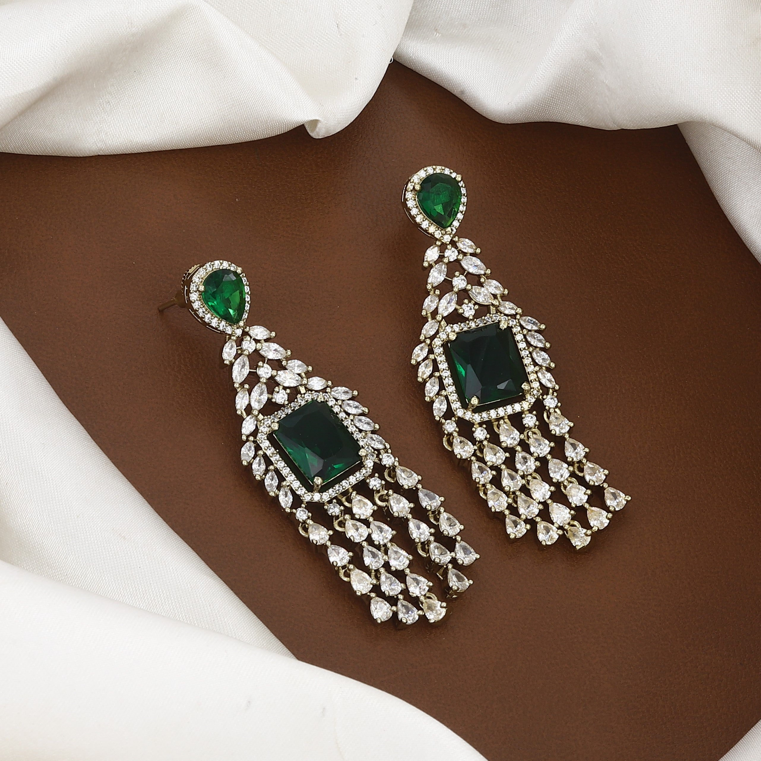 Mehndi Polished American Diamond Necklace Set with Earrings