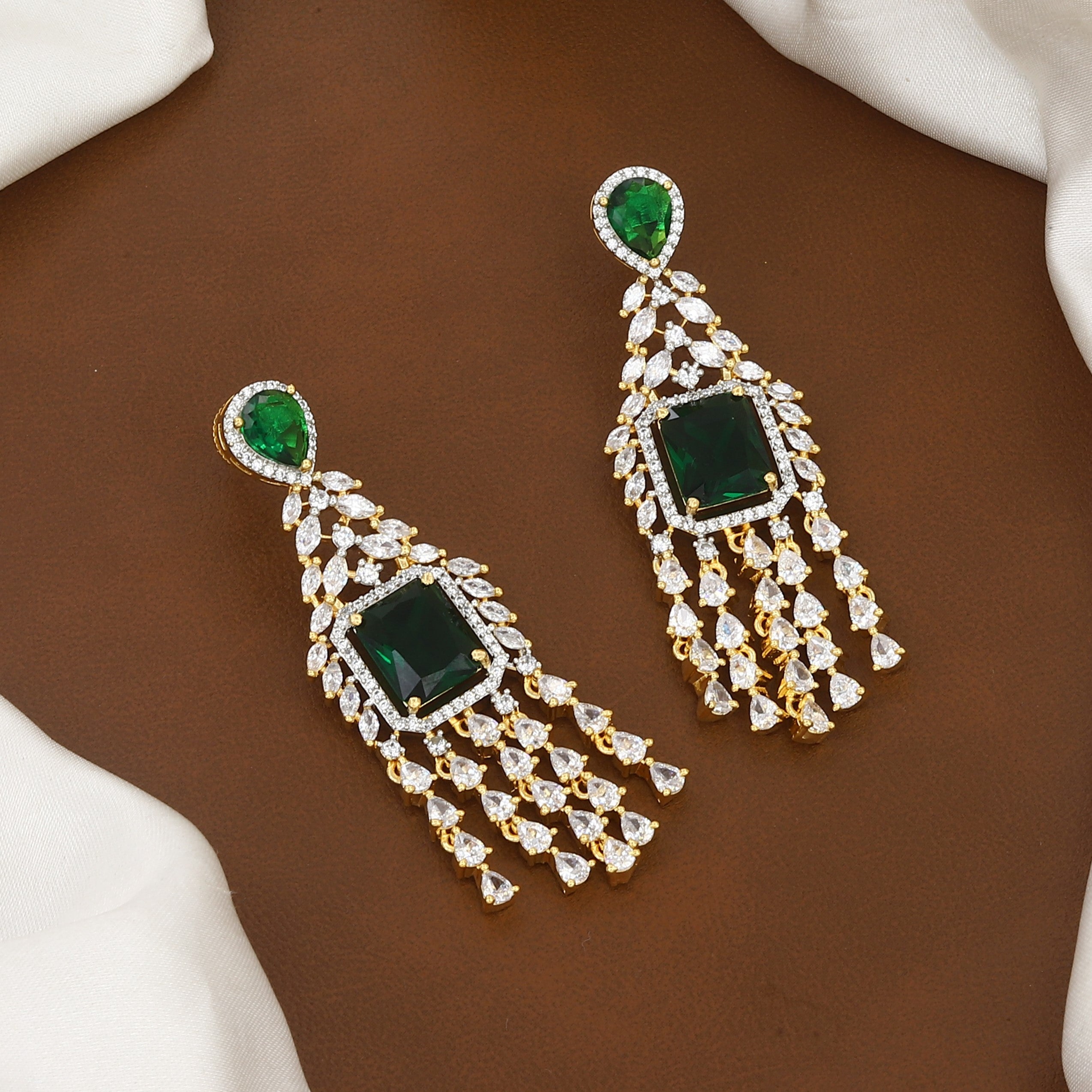 Golden Polished American Diamond Necklace Set with Earrings