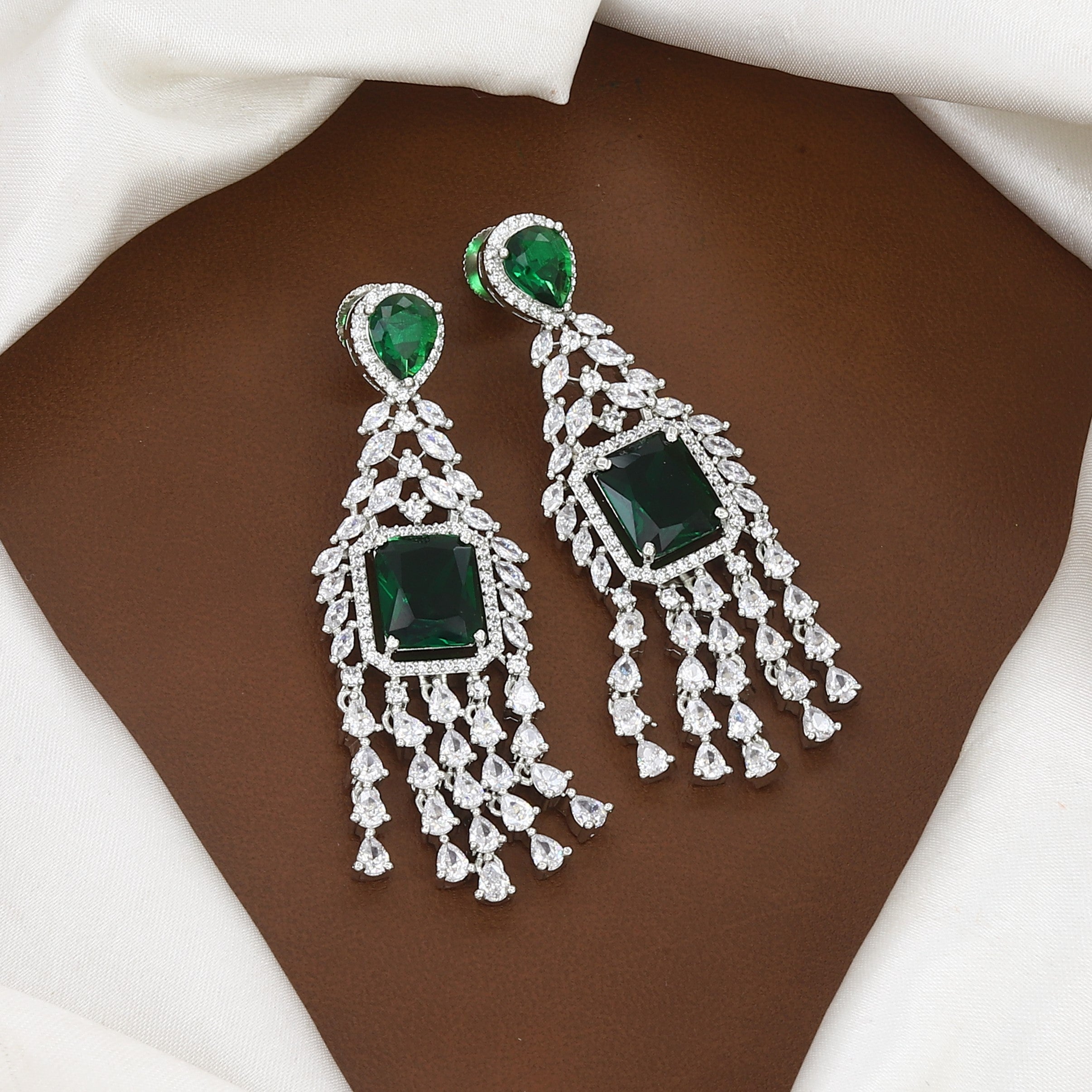 Silver Polished American Diamond Necklace Set with Earrings