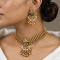 Antique Gold Traditional Kundan Necklace & Earring Set