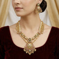 Traditional Gold Plated Multi-Layered Pearl Necklace Set with Chandbali Earrings