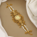 Traditional Gold-Plated Pearl & Stone Watch Bracelet