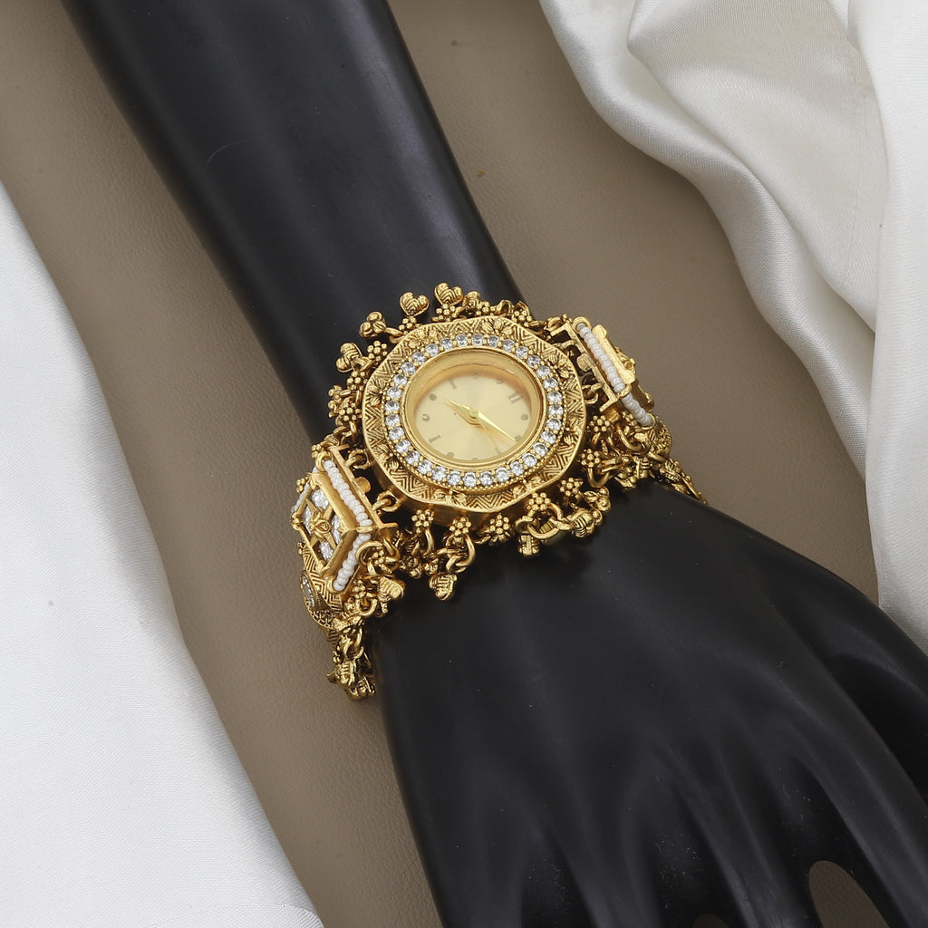 Exquisite Gold-Plated Stone-Studded Watch Bracelet