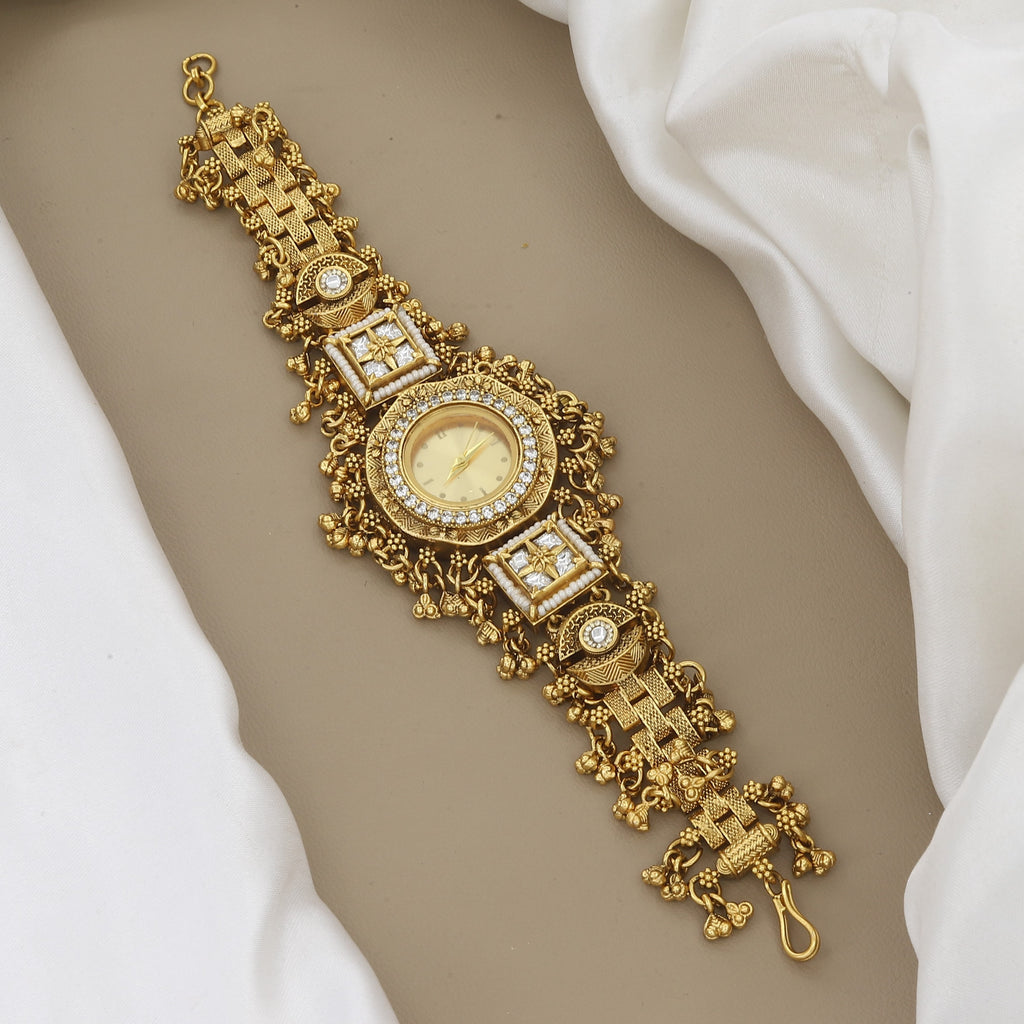 Exquisite Gold-Plated Stone-Studded Watch Bracelet