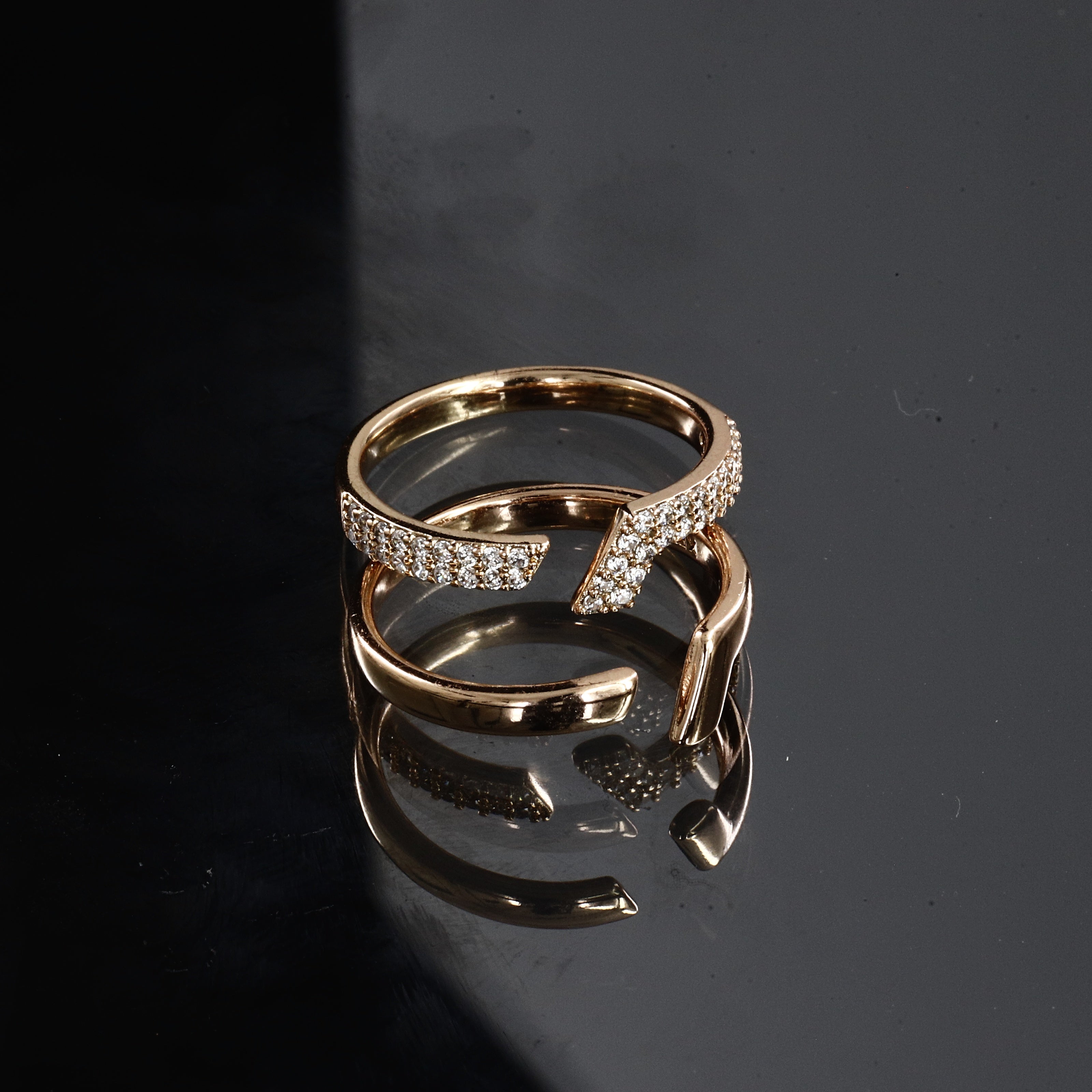 Elegant Gold-Toned Adjustable Wrap Rings with Crystal Accents