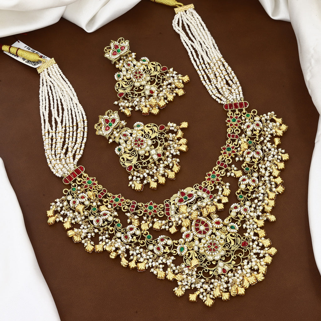 Traditional Kundan Multi-Strand Wedding Necklace Set