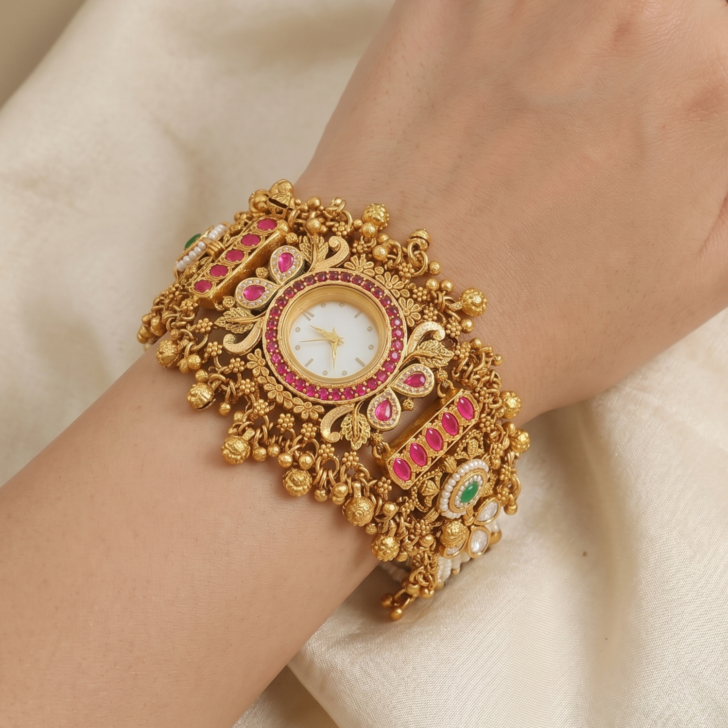 Antique Gold Plated Watch with Pearls & Gemstones