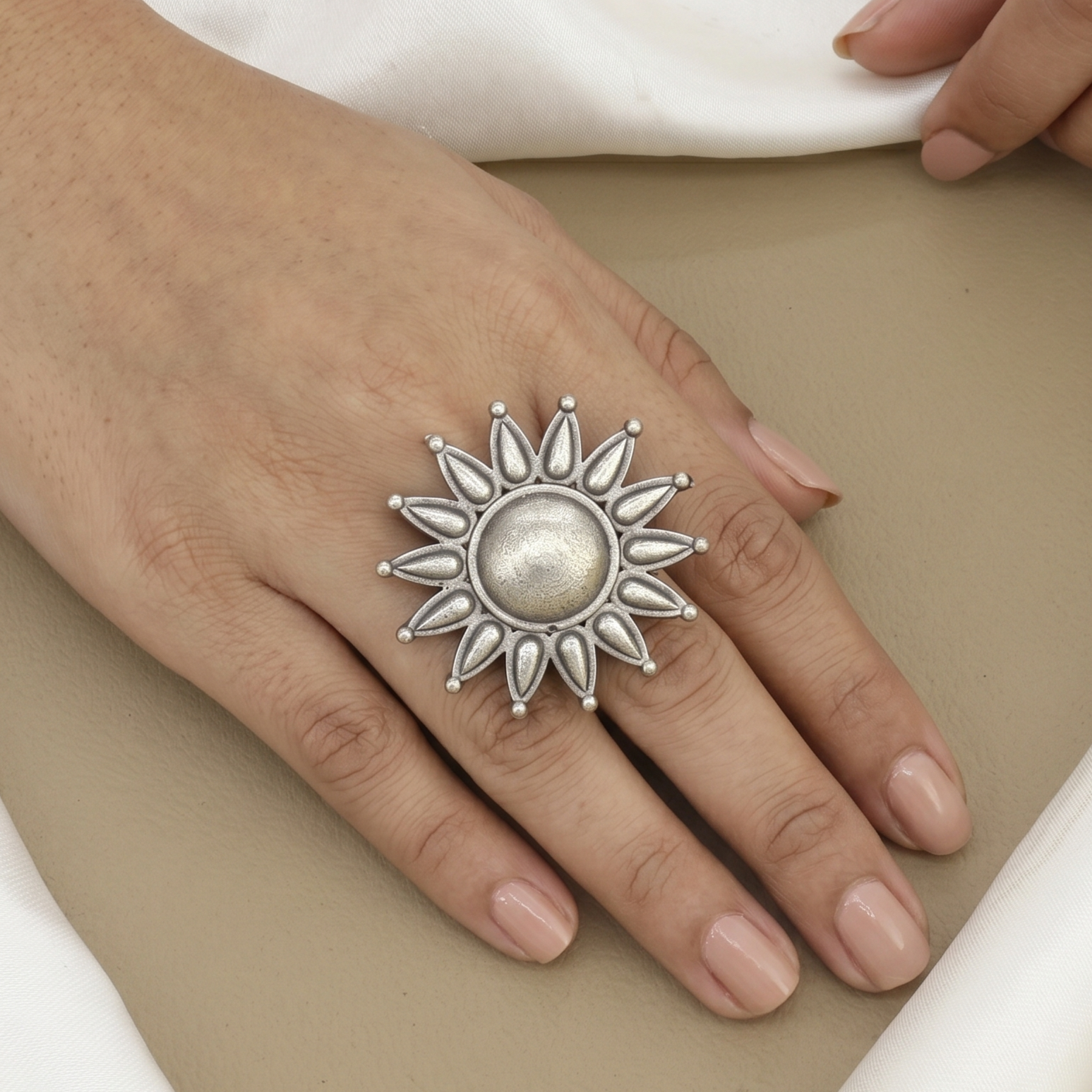 Oxidized Silver Sunburst Statement Ring