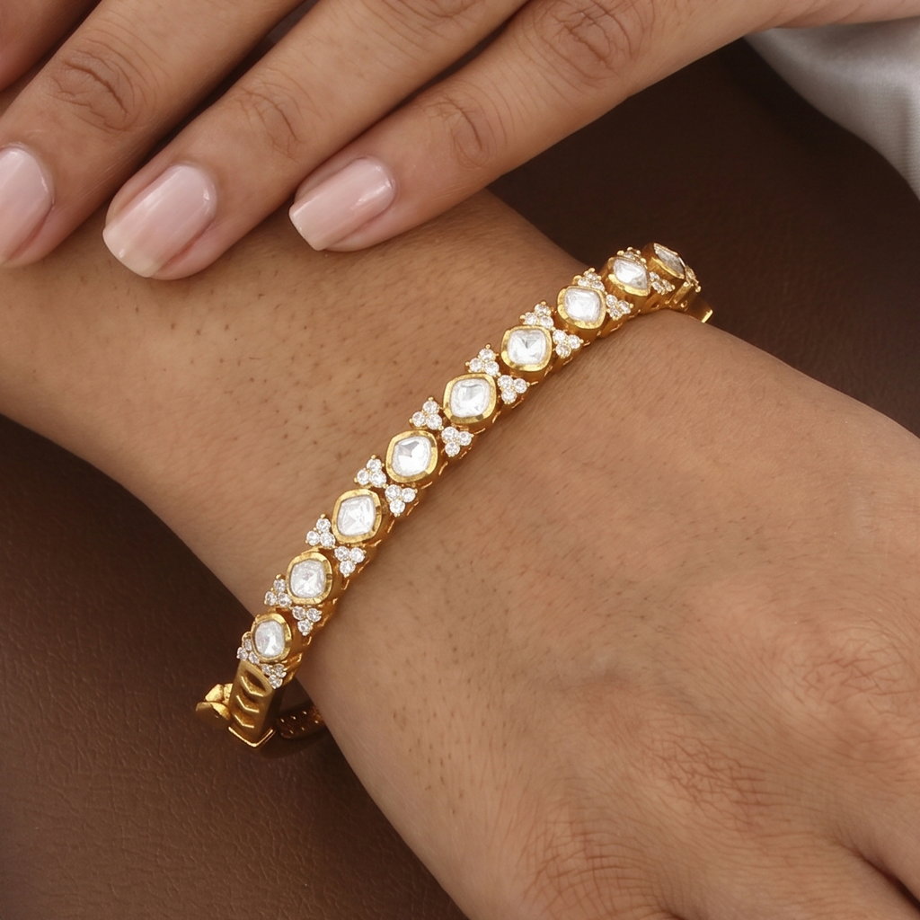 Elegant Polki Sleek Gold Kundan Bracelet Kada