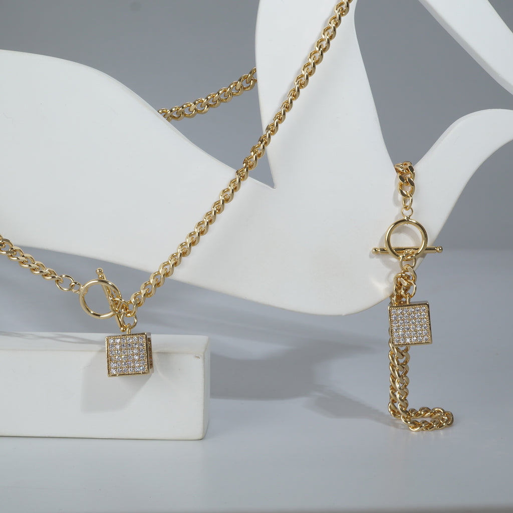 Goldpolish Square Pendent With Diamond Combo Jewelry