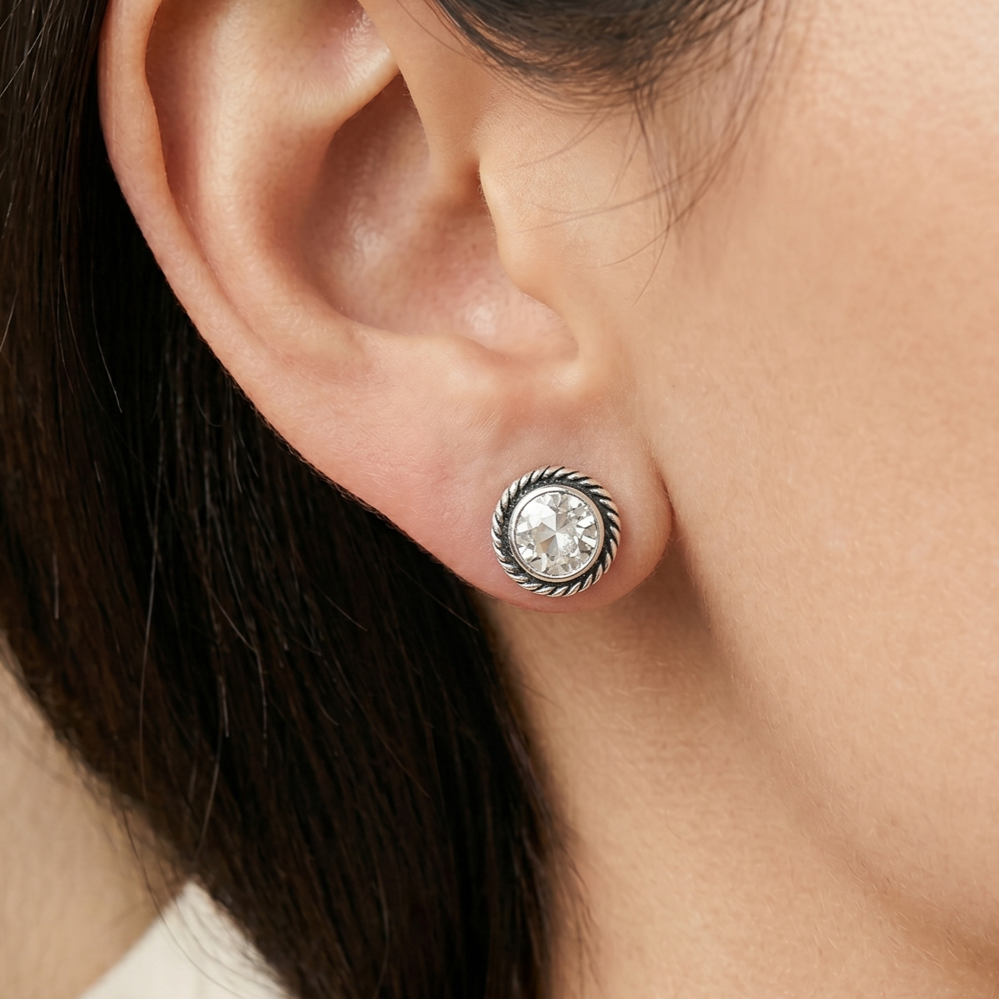 Oxidized Silver Solitaire Stud Earrings