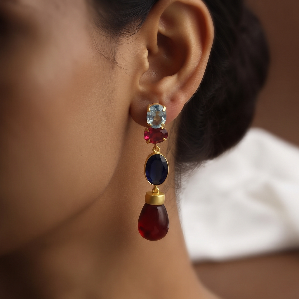 Multi-Color Gemstone Drop Earrings