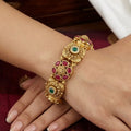 Traditional Indian Gold-Plated Peacock Kundan Meenakari Multi-Strand Bracelet