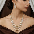 Gold Polished Luxury CZ Exquisite 3-Layer American Diamond Necklace Set