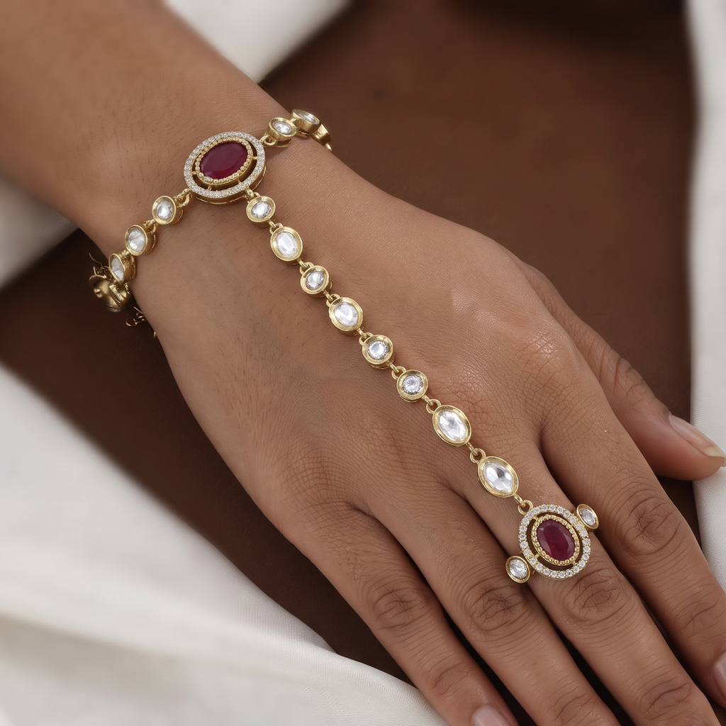 Mehndi Polished Polki & Emerald Stone Haathphool