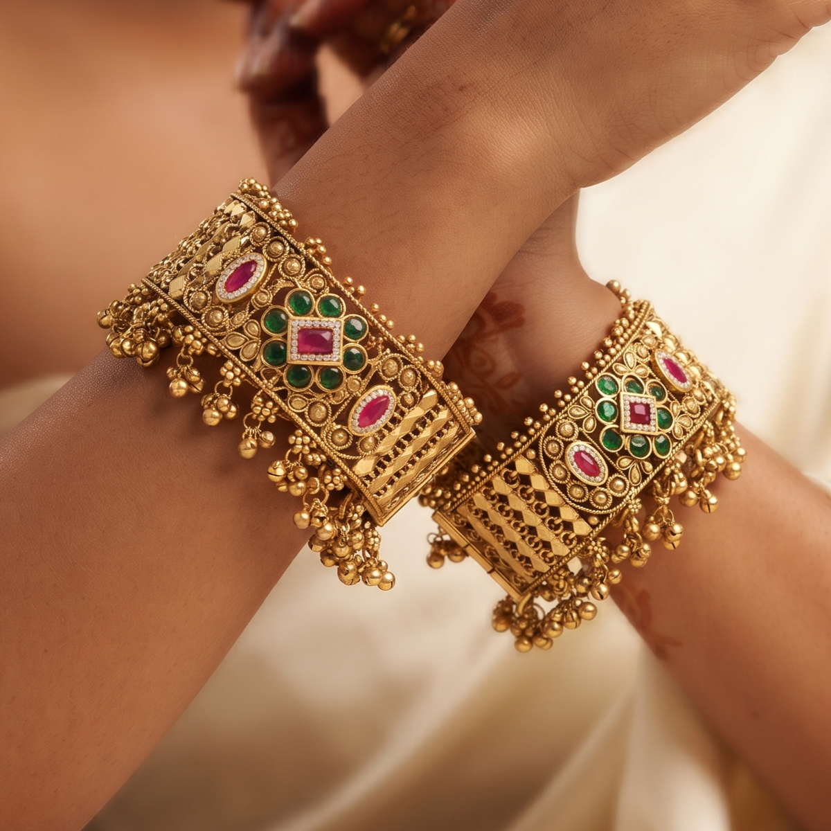 Antique Gold Gemstone Designer Bangles Patla Set