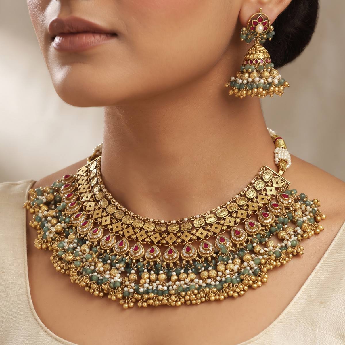 Royal Polki & Meenakari Choker Wedding Necklace Set