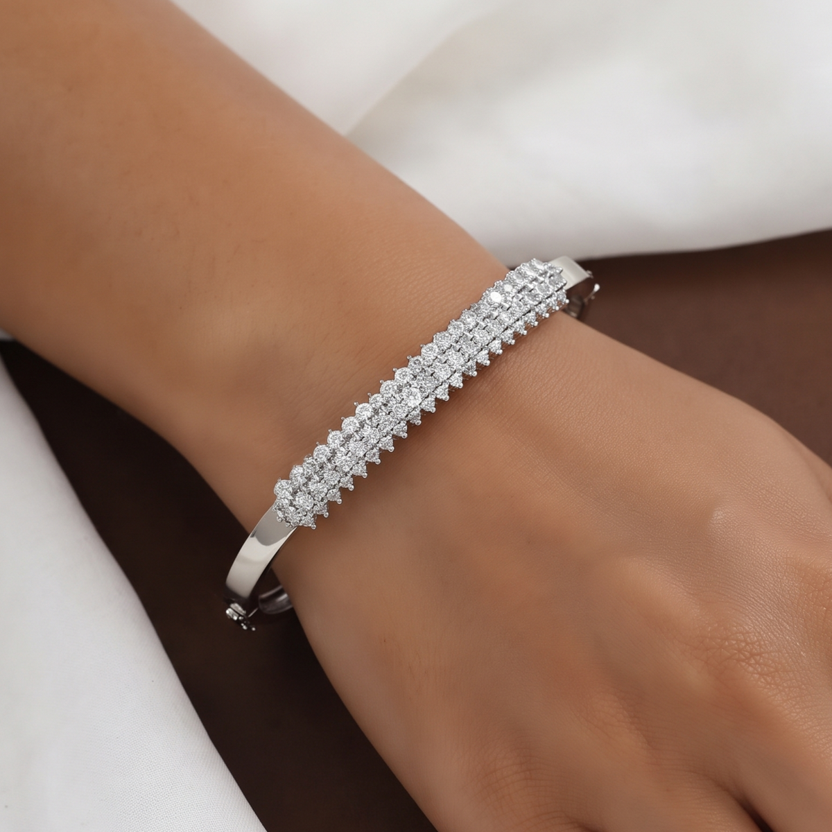 Radiant Double-Row Silver Bangle Bracelet