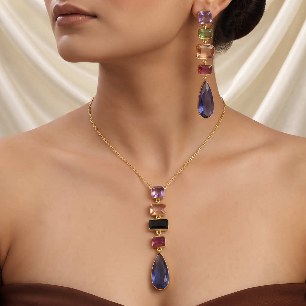 Multicolor Gemstone Pendant Necklace Set