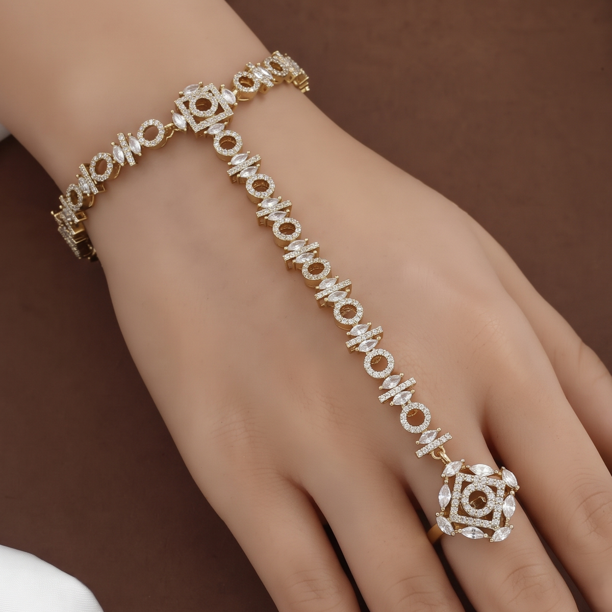 CZ Stone Mehndi Polished-Plated Haathphool & Hand Harness