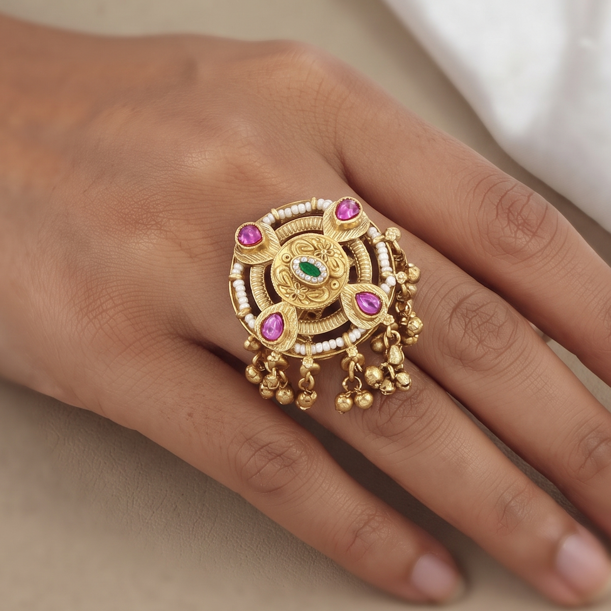 Gold-Plated Circular Cocktail Antique Ring