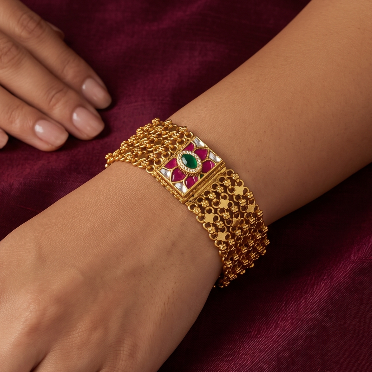 Wide Gold-Plated Traditional Mesh Statement Bracelet