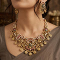 Intricate Gold Filigree Choker Set with Crescent Moon & Coin Drops