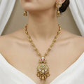 Antique Gold Finish Traditional Long Mini Necklace & Earrings Set