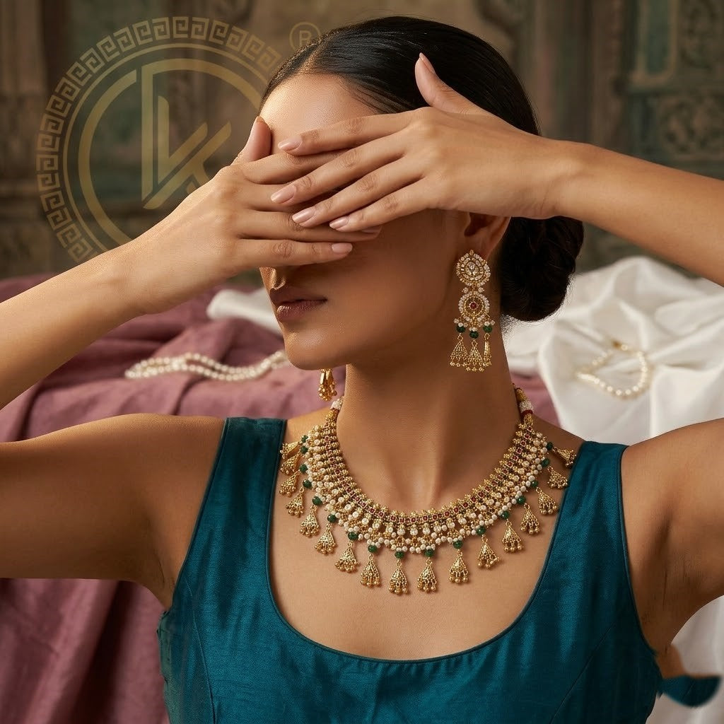 Traditional Punjabi Hasli Necklace Set with Jhumkas