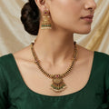 Antique Gold-Plated Temple Necklace Set with Jhumka Earrings
