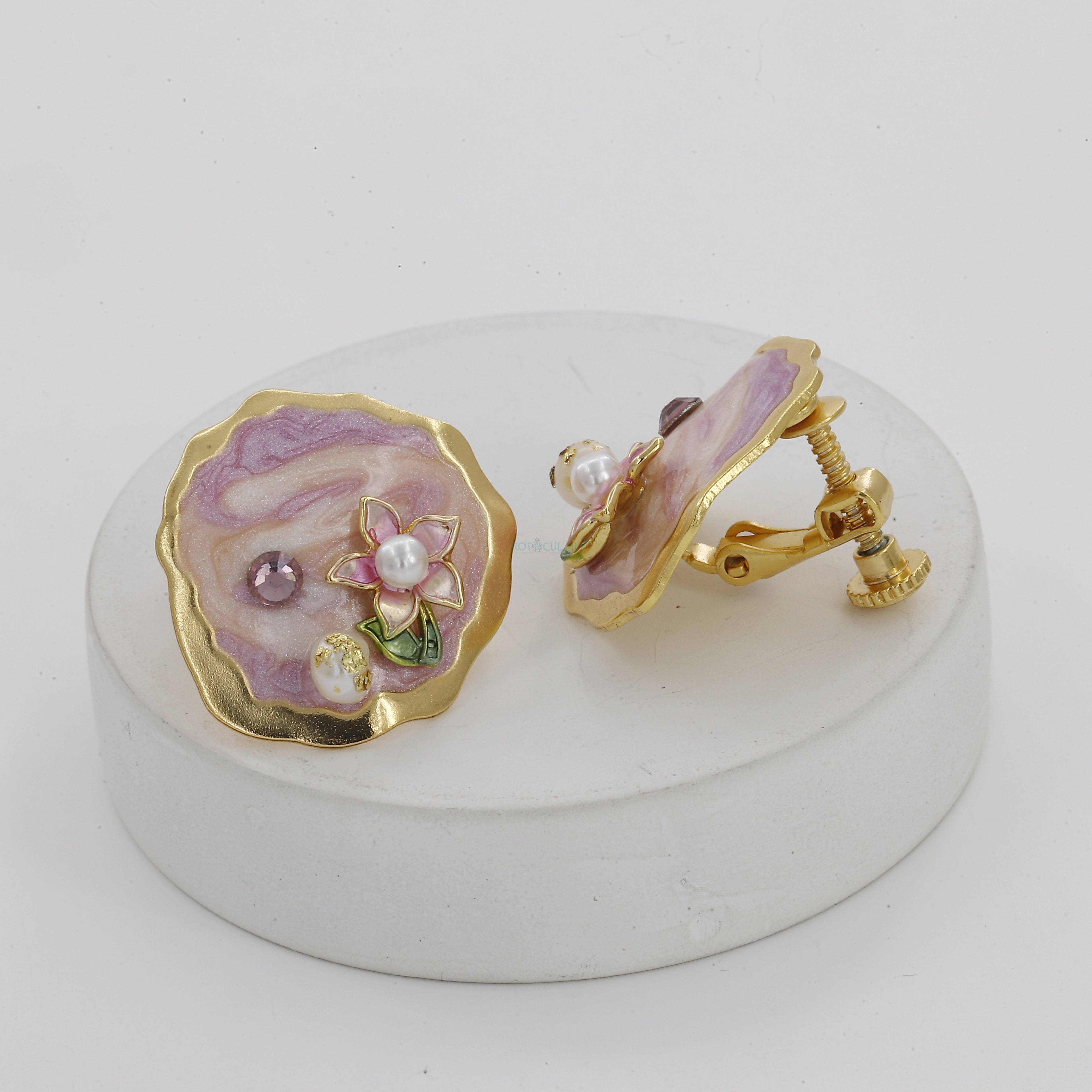 Big Size Pastel Flower Design Vintage Earrings