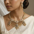 Antique Gold Plated Necklace Set with Pearl and Stone Work