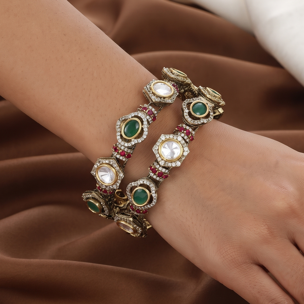 Royal Jadau Style Polki Patla Set with Ruby & Emerald Highlights