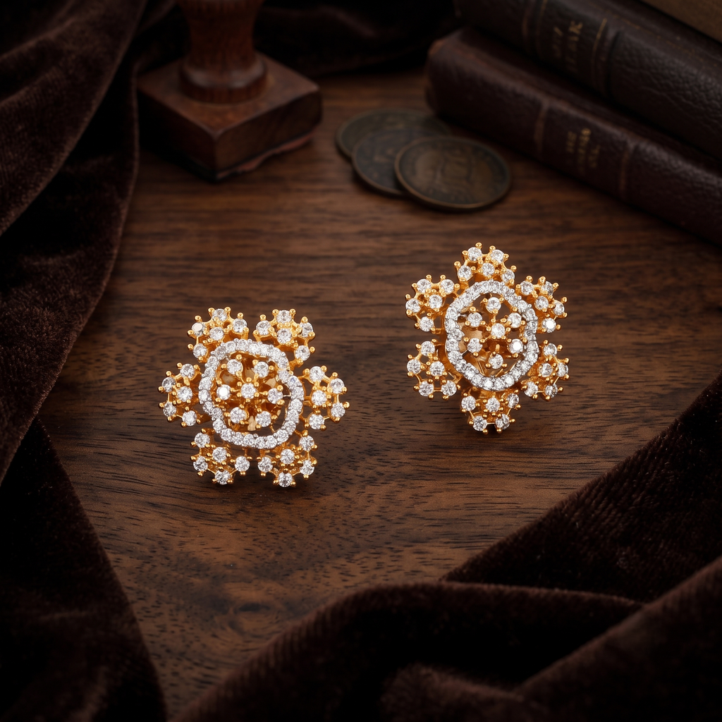Designer Gold Sparkling Starburst Diamond Studs