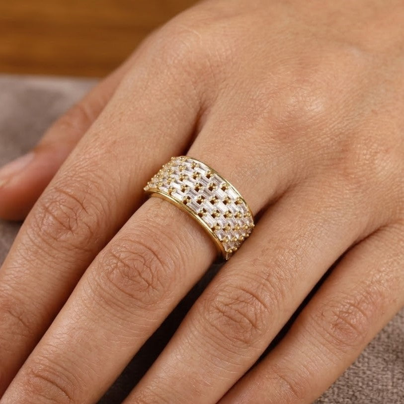 Golden Dazzling 4-Row Baguette-Cut Cubic Zirconia Eternity Ring