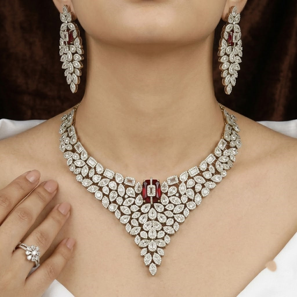 Regal Mehndi-Tone Statement Diamond Jewelry Set