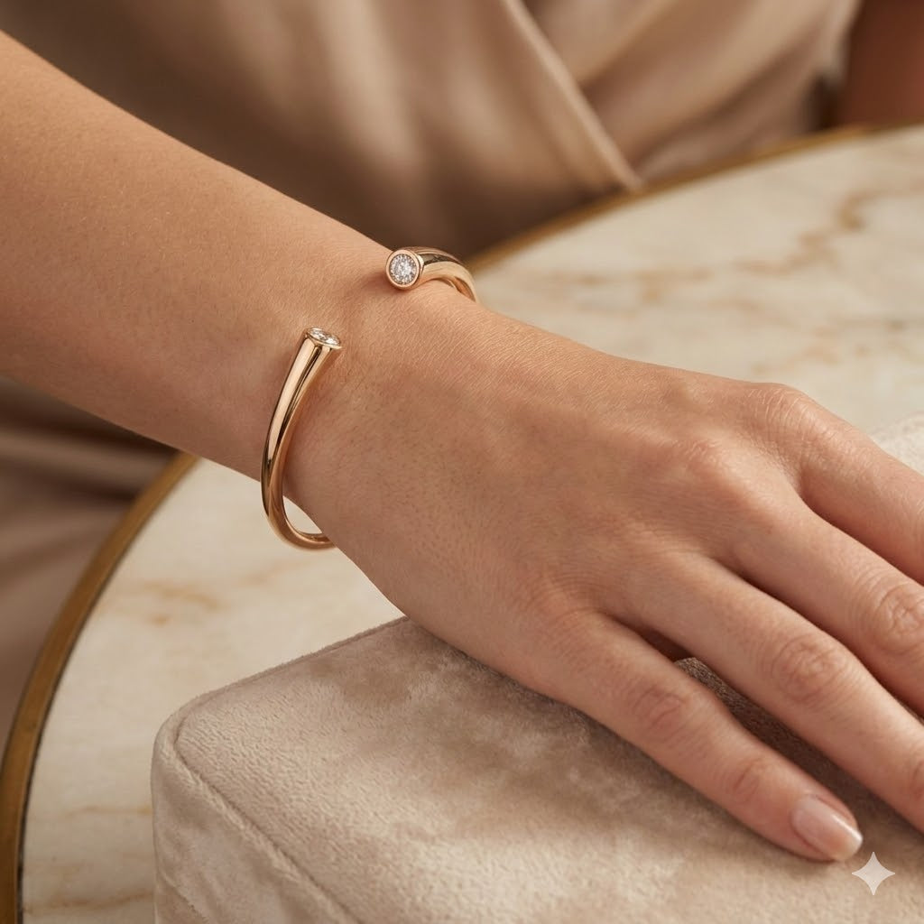 Minimalist Gold Open Cuff Bracelet with Dual Stones