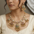 Exquisite Antique Gold Plated Necklace Set with Kundan & Ruby
