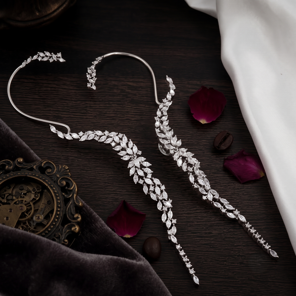 Sparkling Marquise CZ Leaf Cascading Ear Cuffs