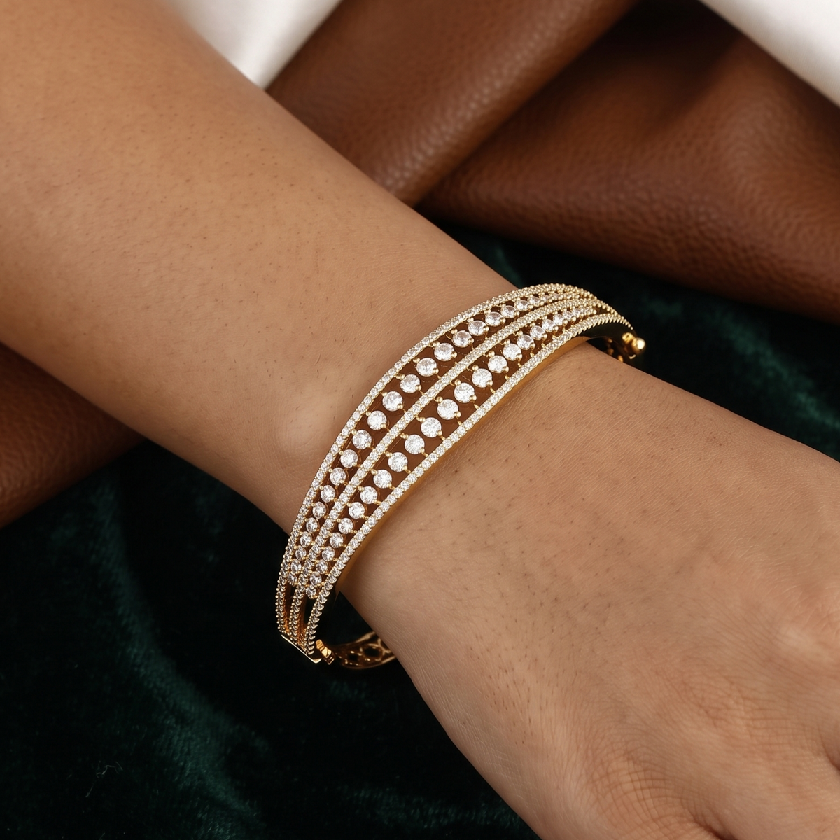 Multi-Row Diamond Mehndi Polished Finish Bangle Bracelet