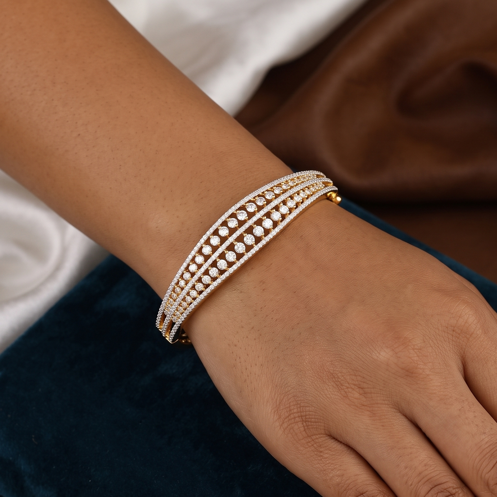 Multi-Row Diamond Gold Polished Finish Bangle Bracelet