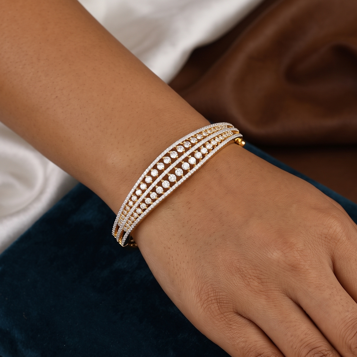 Multi-Row Diamond Gold Polished Finish Bangle Bracelet