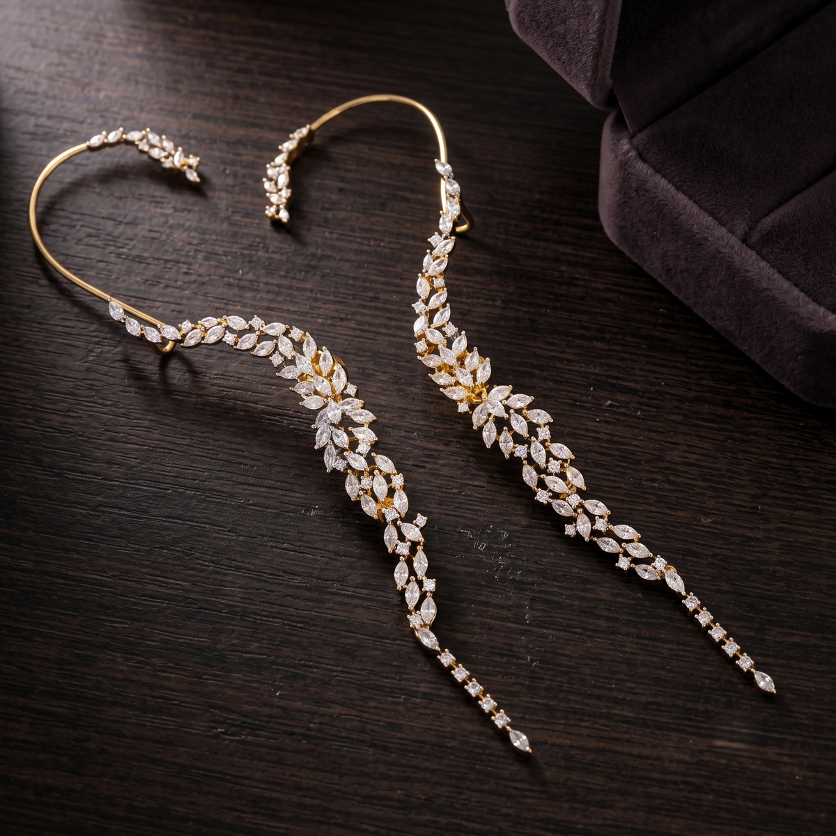 Goldpolished Sparkling Marquise CZ Leaf Cascading Ear Cuffs