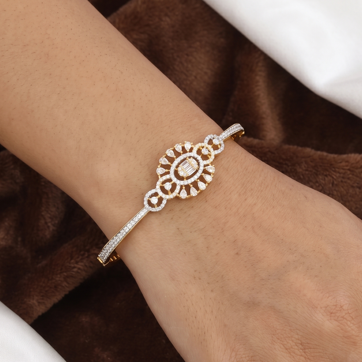 Elegant Diamond-Studded Gold Polished Finish Bracelet