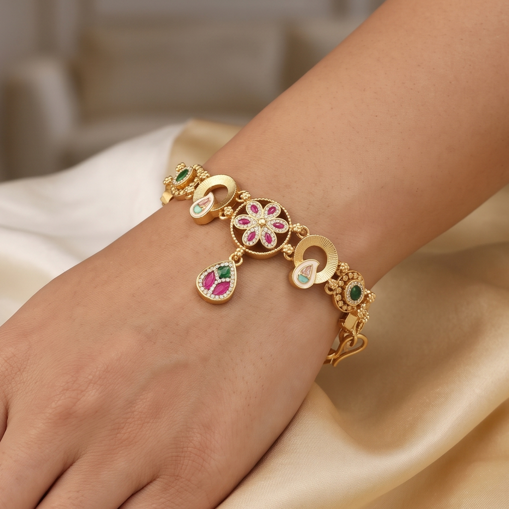 Antique Gold Floral Charm Bracelet
