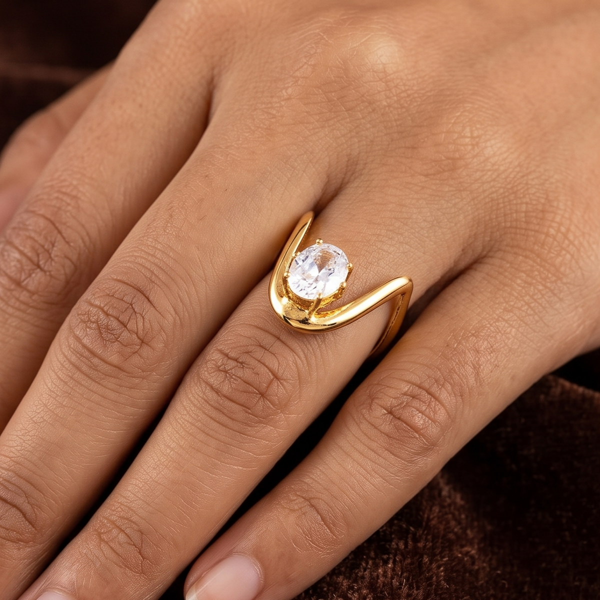 Oval Floating Diamond Wishbone Ring